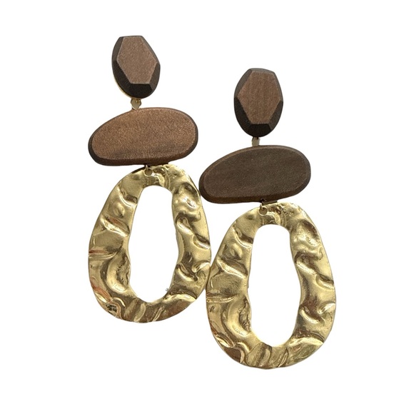 Jewelry - Gold and Brown Wooden Dangle Earrings